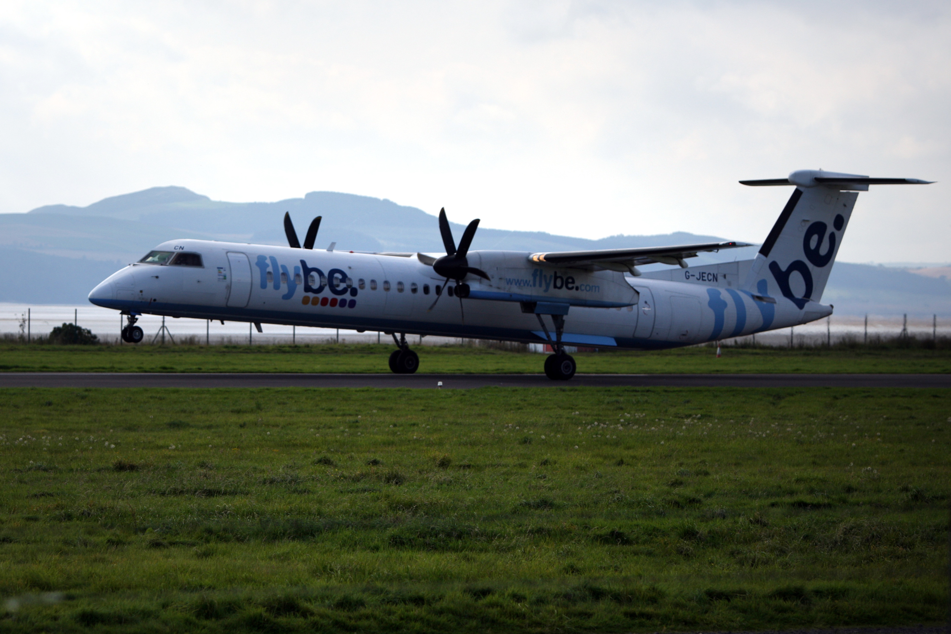 A FlyBe flight leaving Dundee airport for Amsterdam in September.