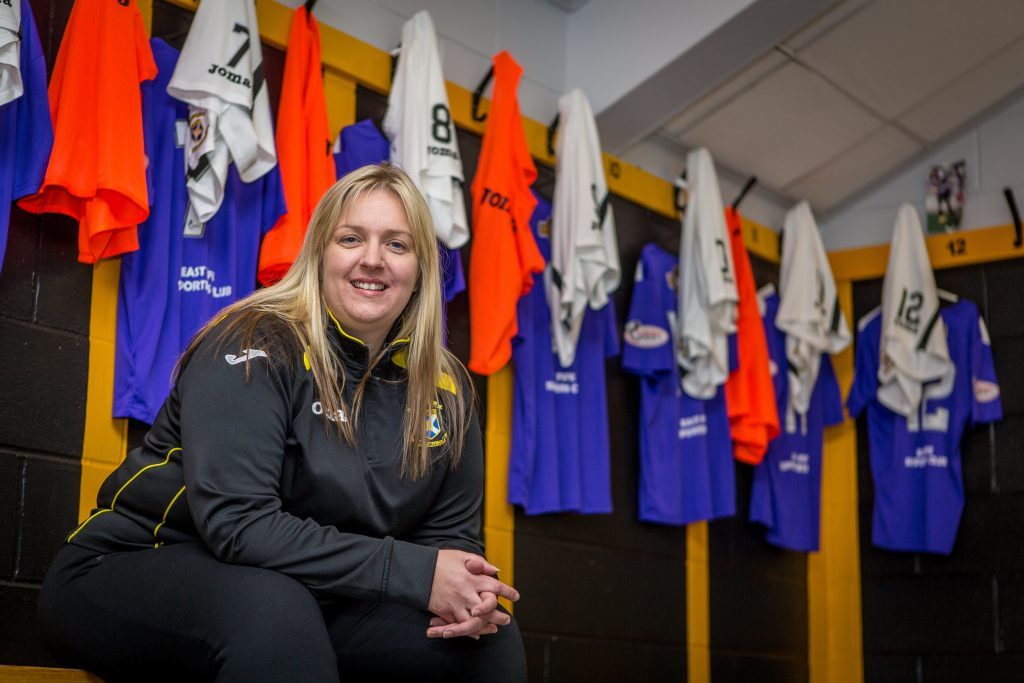 Lorna McAuley in the Home dressing room at Bayview, home of East Fife FC