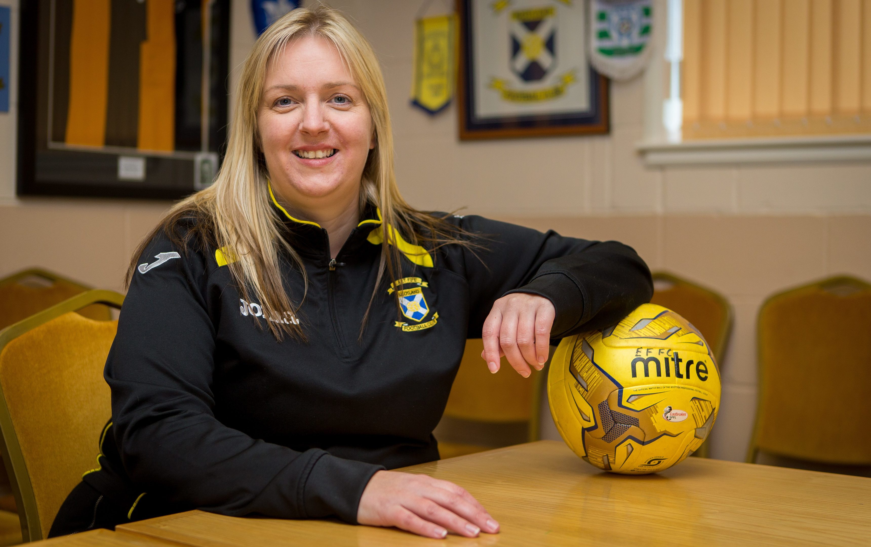 Lorna McAuley, Head of East Fife Youth Academy, pictured in the East Fife FC board room