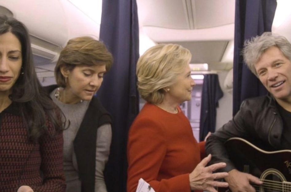 Hillary Clinton, Jon Bon Jovi and staff strike a pose for the Mannequin Challenge