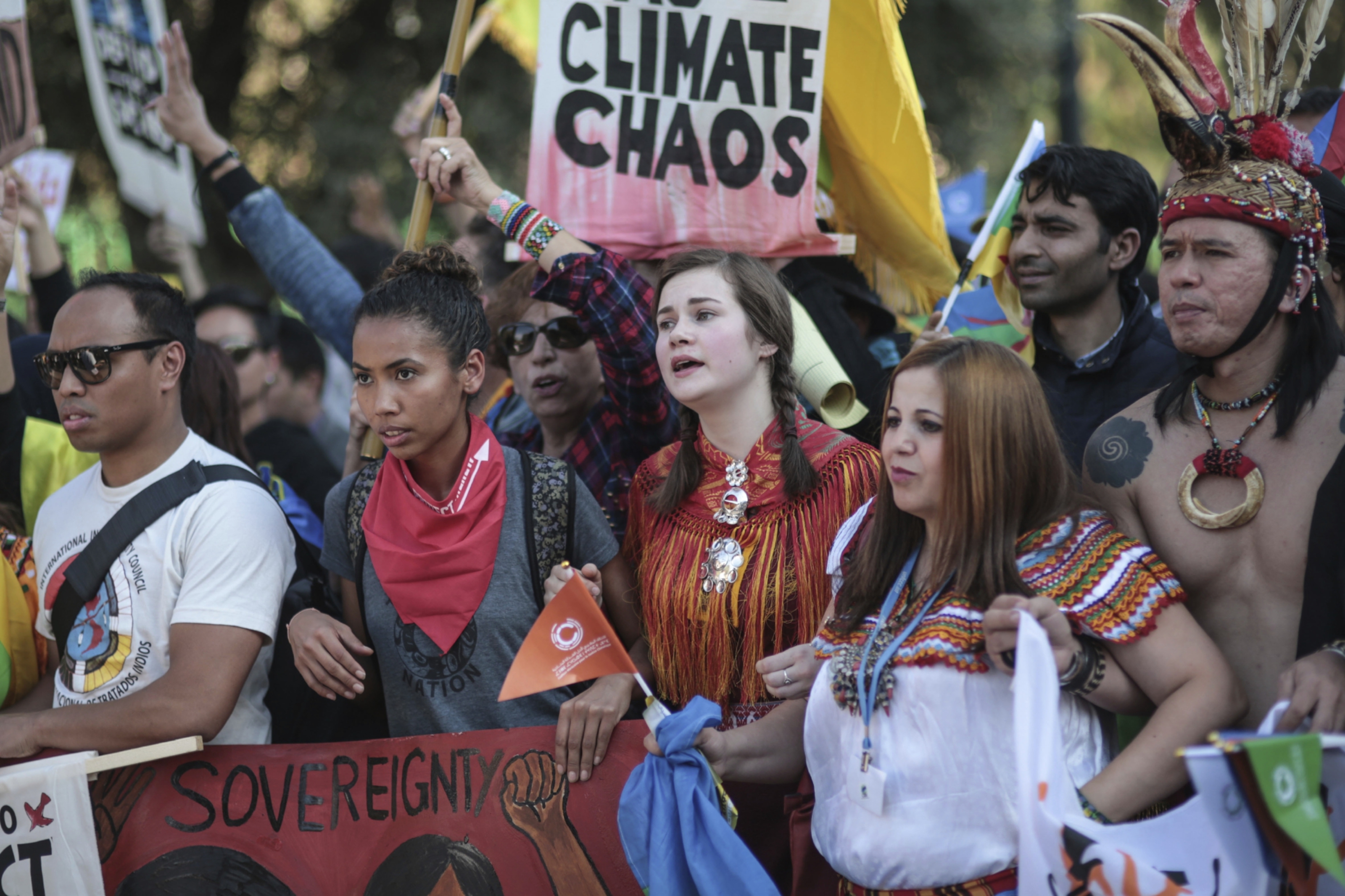 Hundreds protest against climate change and urge world leaders to take actions, in a march coinciding with the Climate Conference, known as COP22, taking place in Marrakech, Morocco.