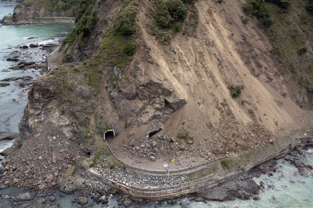 The damage to a state highway near Kaikoura.