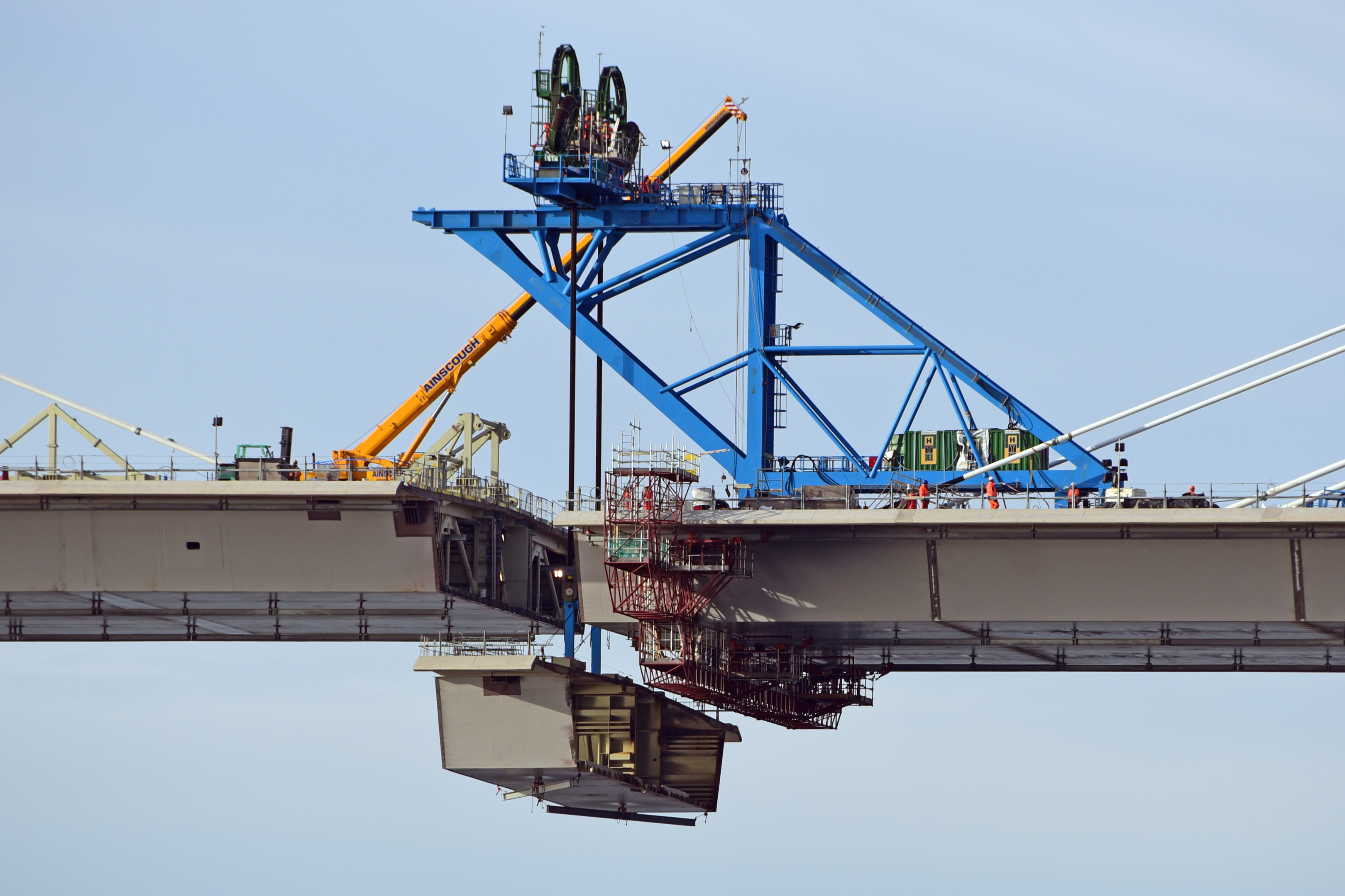 One of the deck segments is put in place