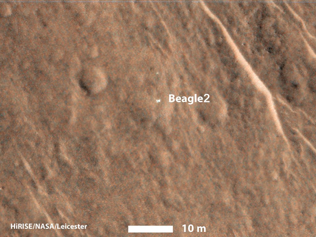 High resolution pictures taken by Nasa's Mars Reconnaissance Orbiter spacecraft showed Beagle 2 actually successfully landed 12 years ago. 