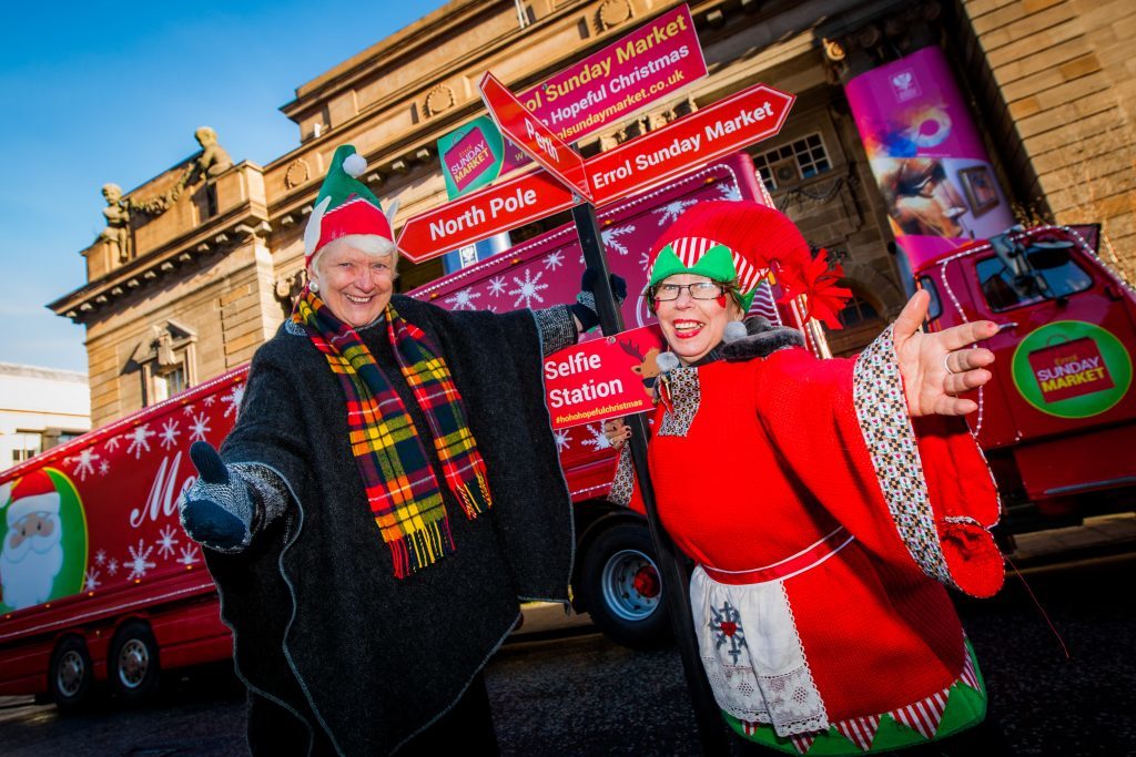 Provost Liz Grant (left) alongside Laurie Shanley (Errol Sunday Market Elf) at Perth Christmas market