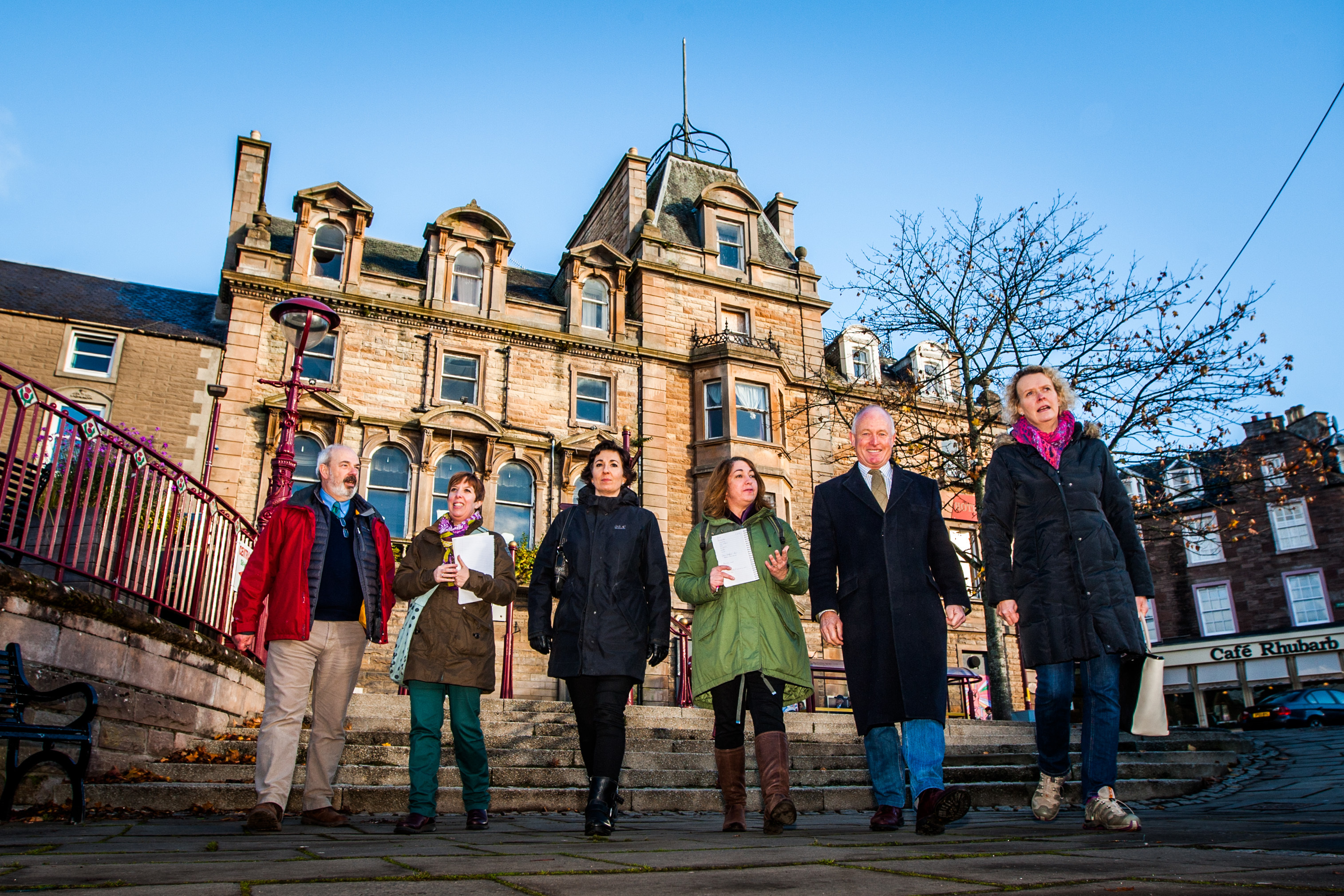 Crieff Community Trust and others look around Crieff town centre after being awarded funding for feasibility study. Picture shows, left to right, Andrew Rodger (architect), Alison Wright (Social Enterprise Consultant at Community Enterprise), Alisa Campbell (chair of Crieff Community Trust), Victoria Pearce (Social Enterprise Consultant at Community Enterprise), William Frame (Crieff Business Improvement District) and Isobel Butt (Perth and Kinross Council's vacant property development officer.