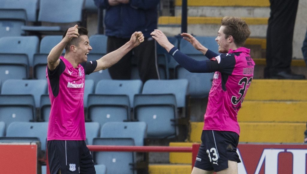 Cammy Kerr, left, celebrates his goal with Craig Wighton.