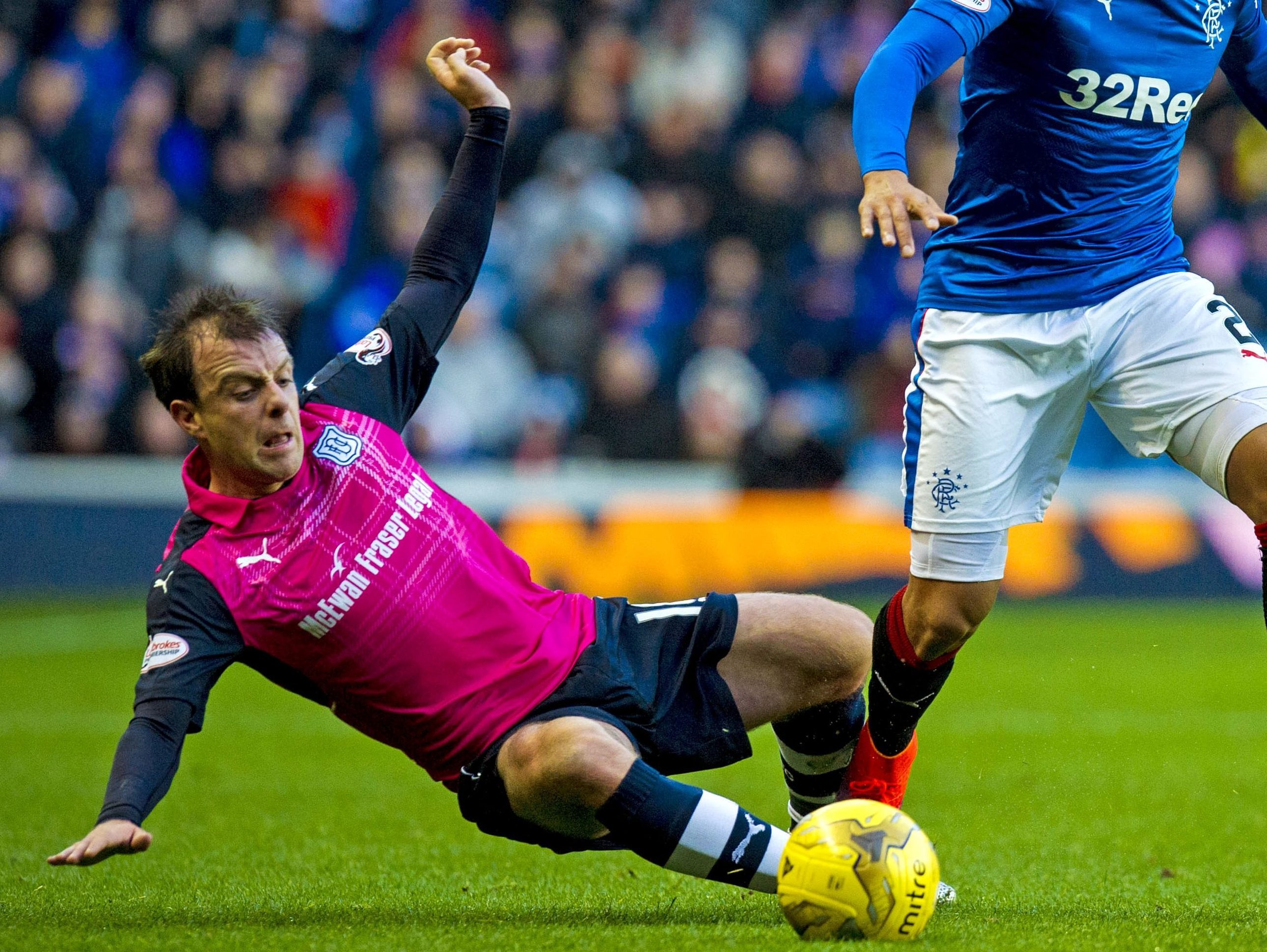 Paul McGowan in action at Ibrox.