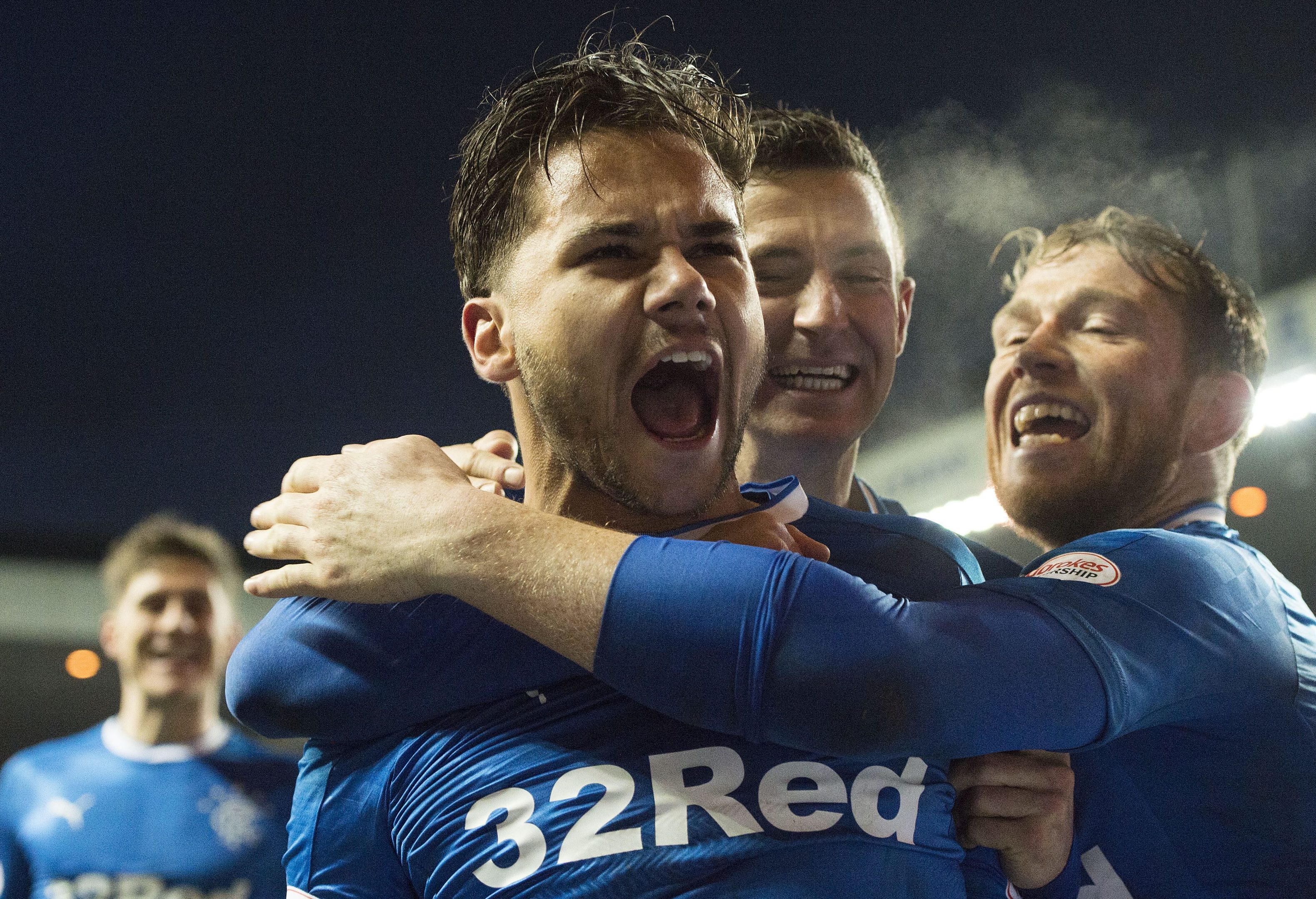 Rangers' Harry Forrester celebrates his late goal.