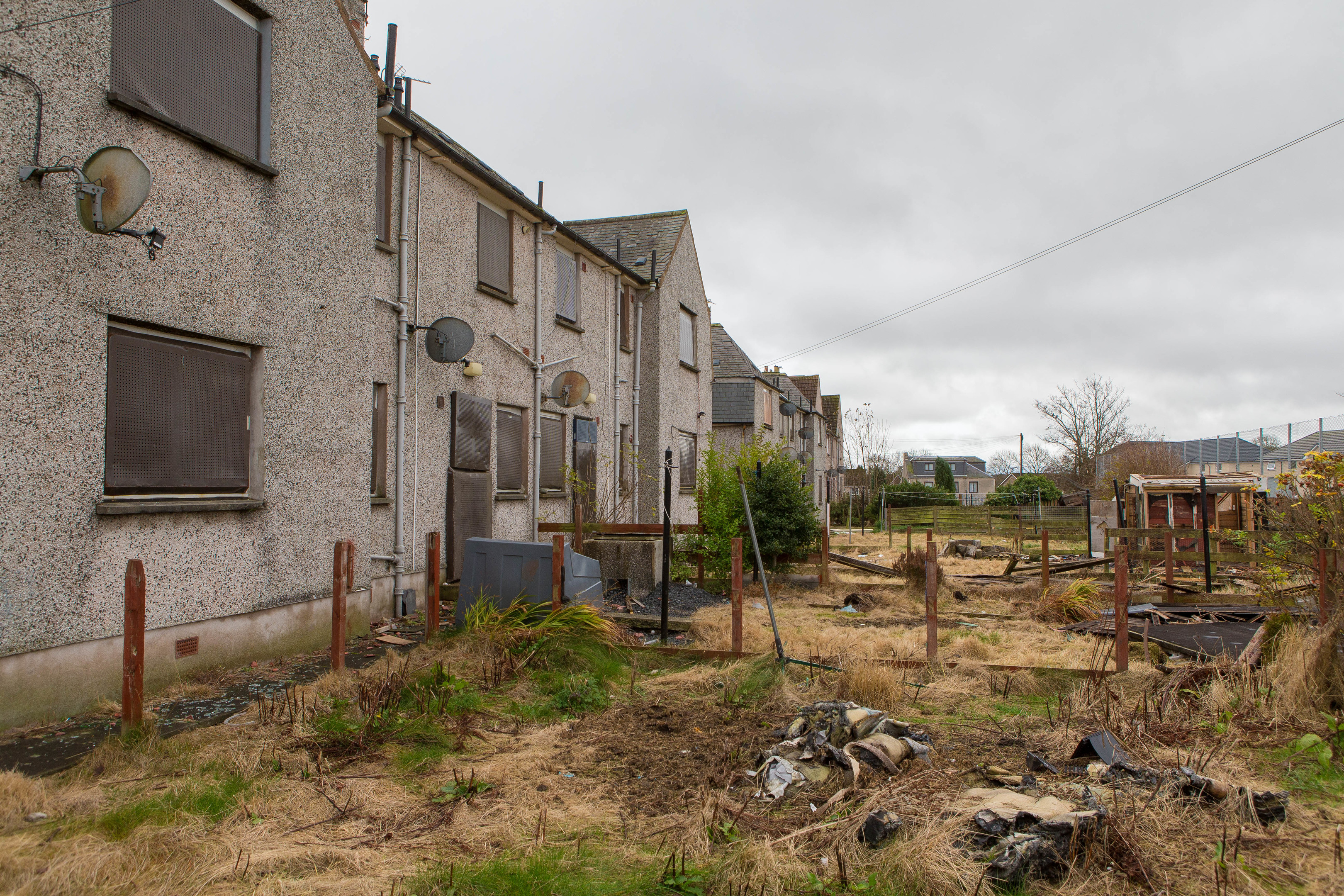 Derelict housing in Inchgall Avenue Crosshill is marked for demolition, but locals are concerned about the general state of the area in the meantime.