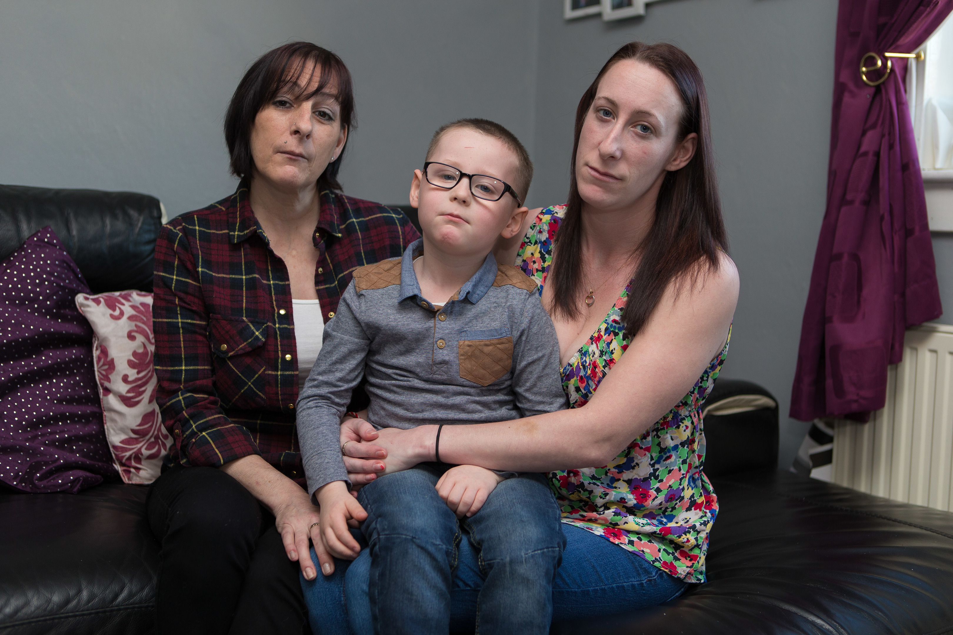 Amy-Louise McKenzie with mum Karen Molyneux and son Liam Brown (4). Amy needs a bowel replacement, and the only place she can get one large enough is in America as the NHS in UK cannot help.
