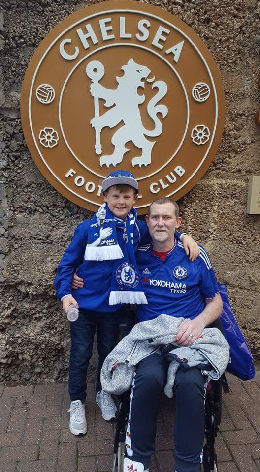 Community fundraising meant Steve and son Stephen were able to enjoy a visit to Stamford Bridge.
