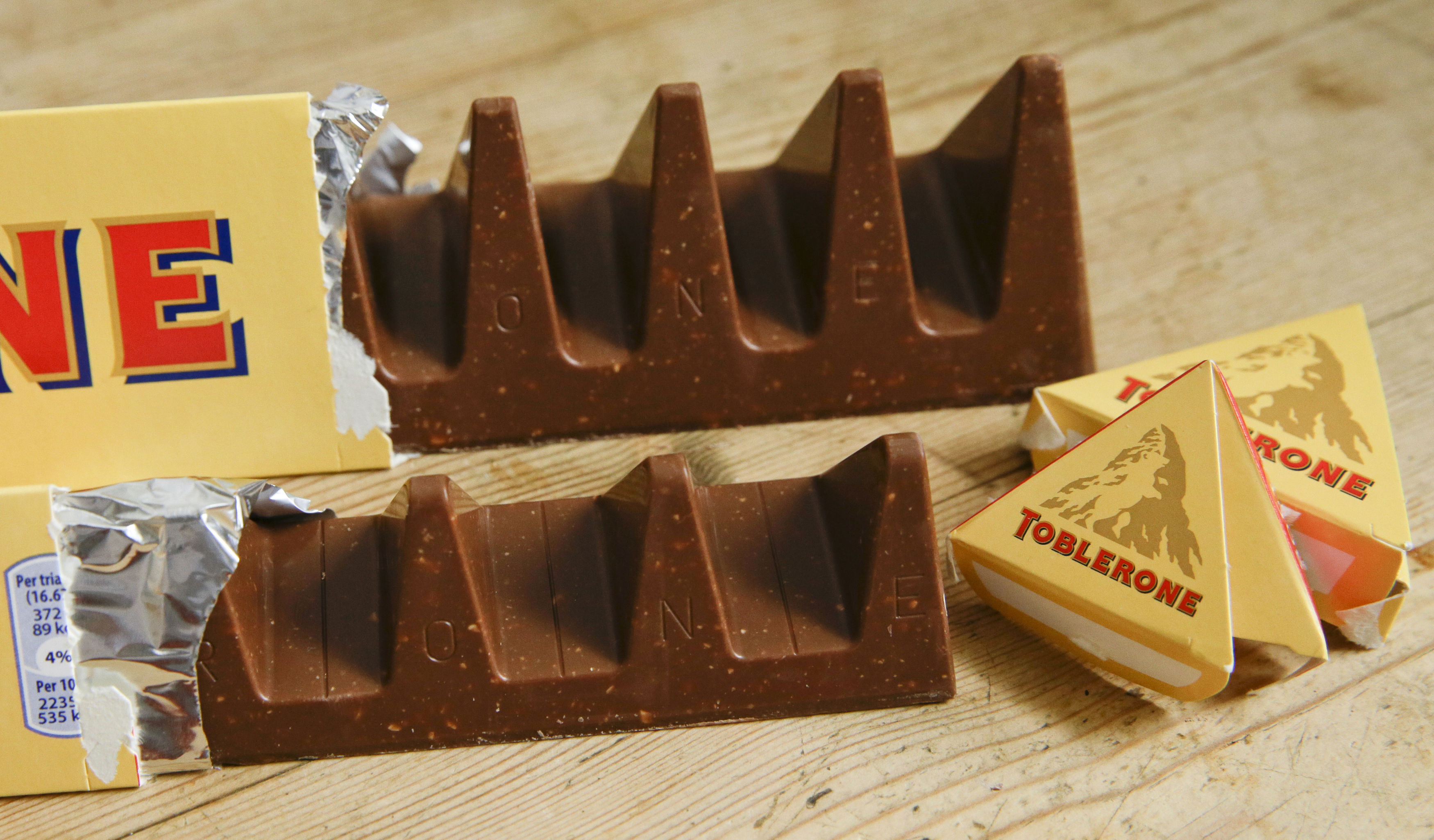 The new style of Toblerone (front) and the old (background)