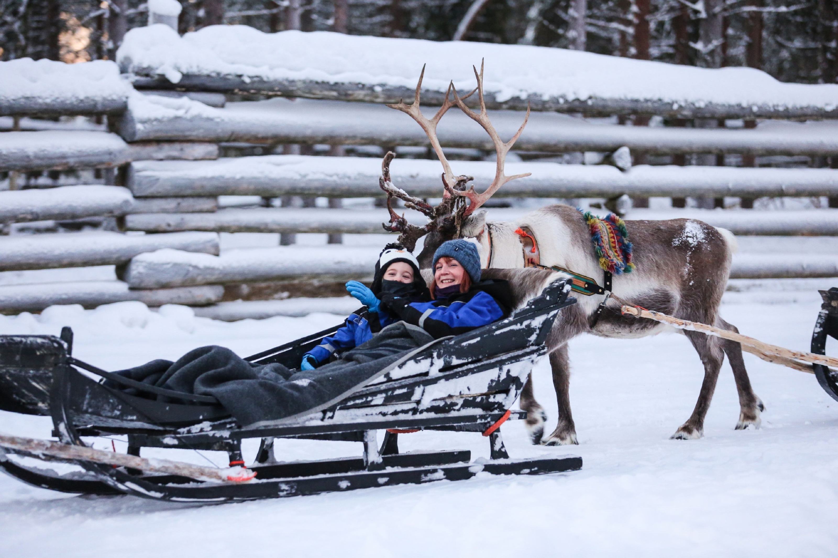 Claire Spreadbury and daughter Rosie about to set off on a reindeer safari.