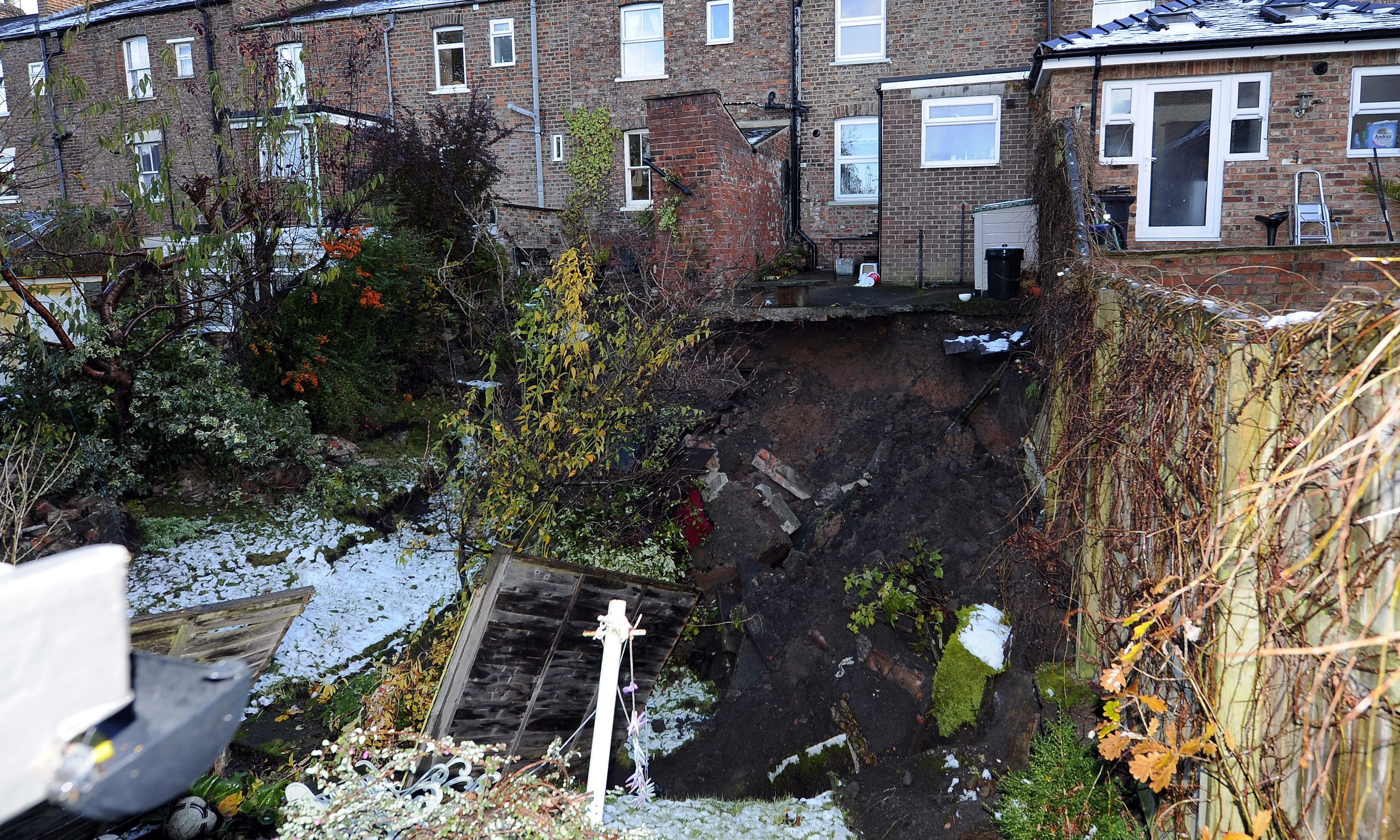The sink hole "with an unknown depth" which appeared in gardens in Ripon, North Yorkshire.