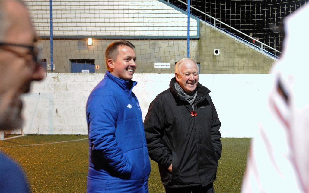 Craig Brown keeping a close eye on training with Peter Davidson.