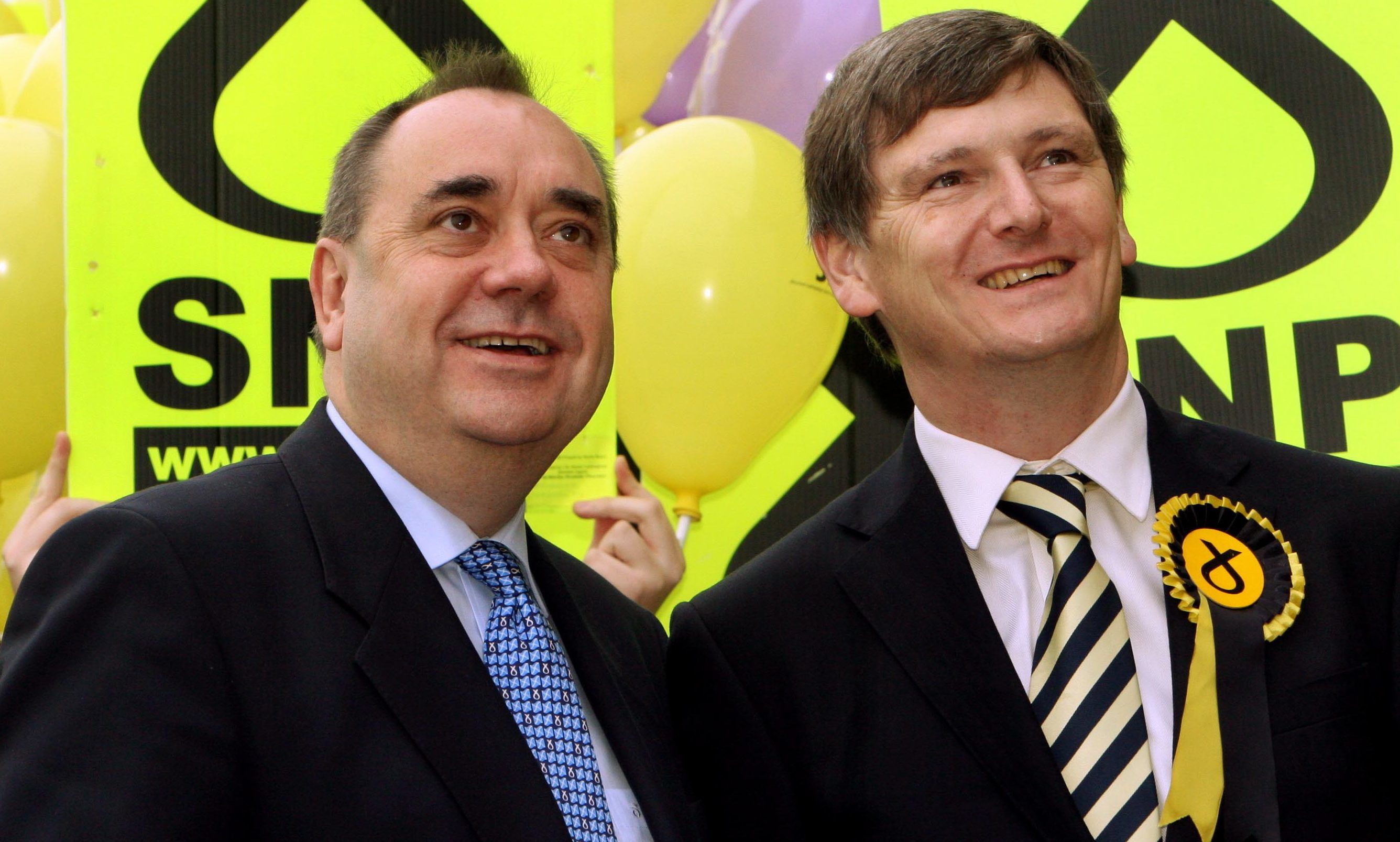 Then SNP leader Alex Salmond campaigning with candidate Peter Grant ahead of the 2008 by-election in Glenrothes. Critics say the party spent more on that single poll than in fighting for a Remain vote in the EU referendum.