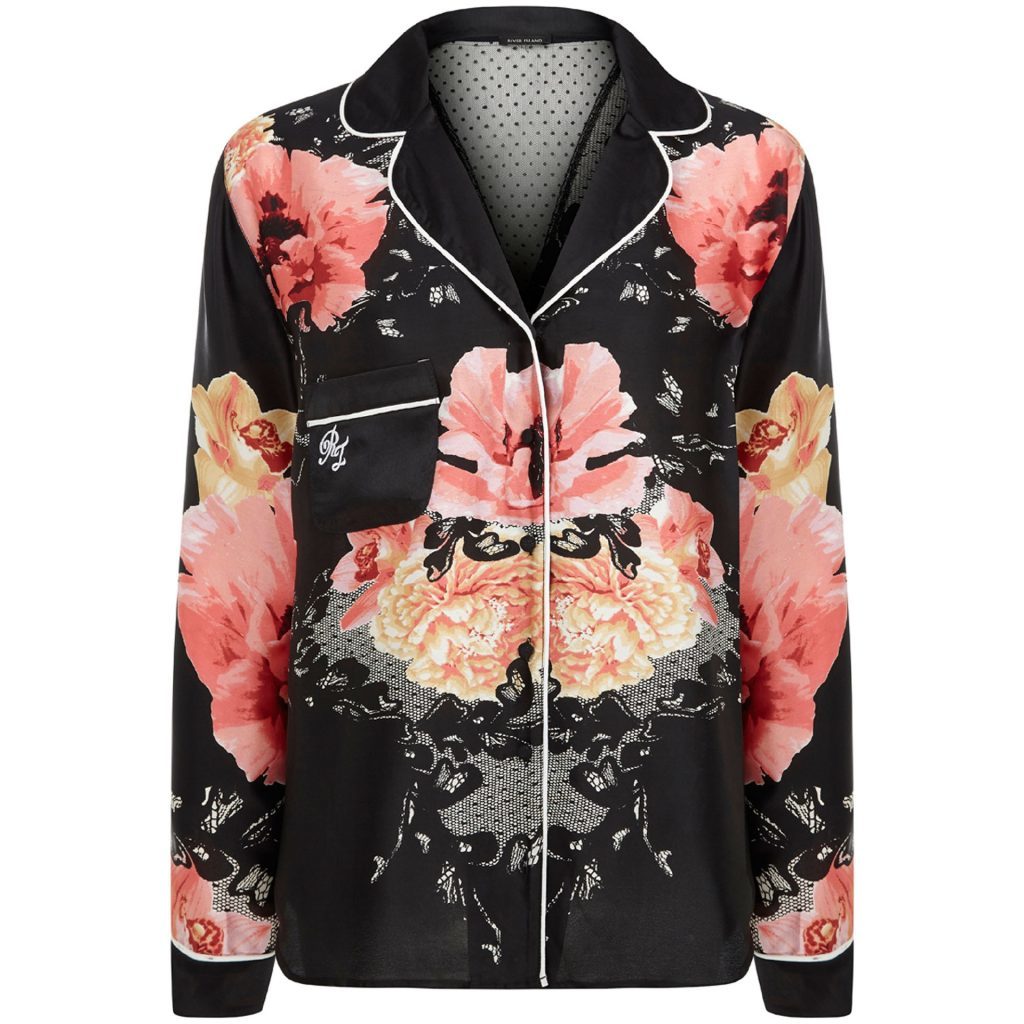 Black floral print pyjama shirt, £18.
