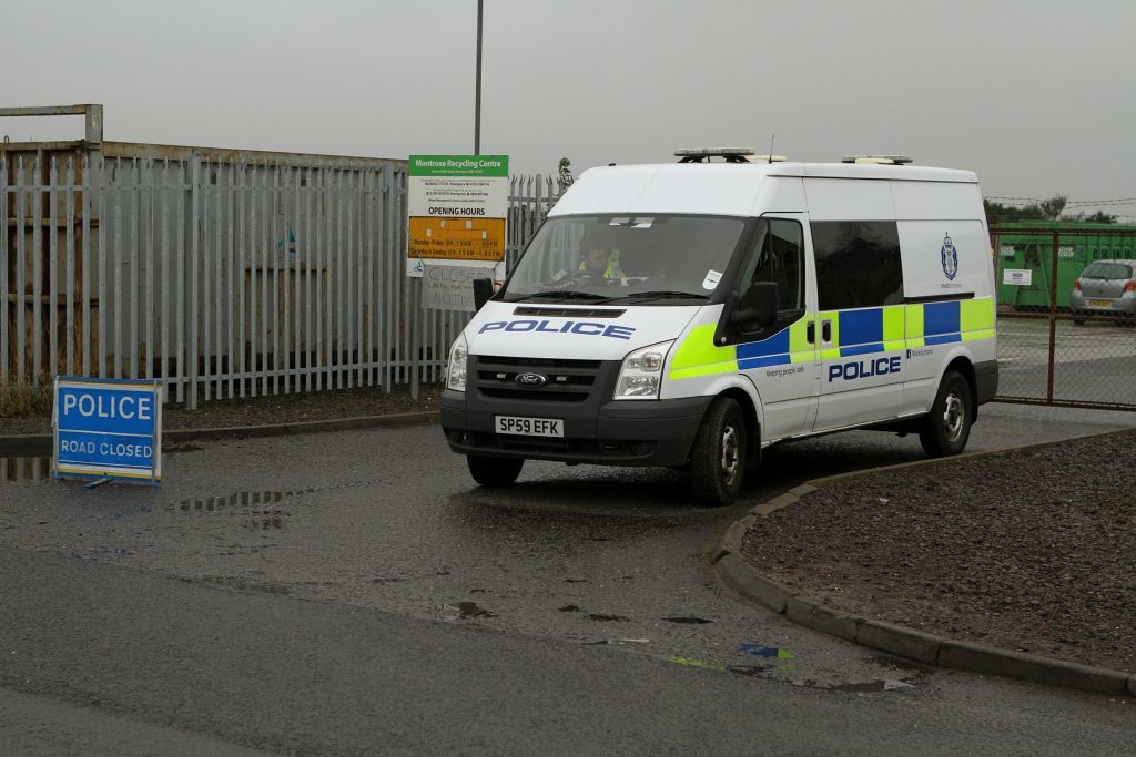 The Montrose recycling centre closed off as police hunted for evidence.