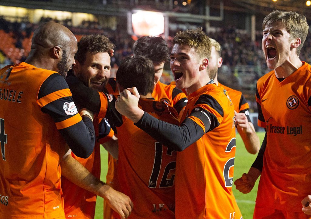 Happy faces after Dundee United's winner against Hibs.