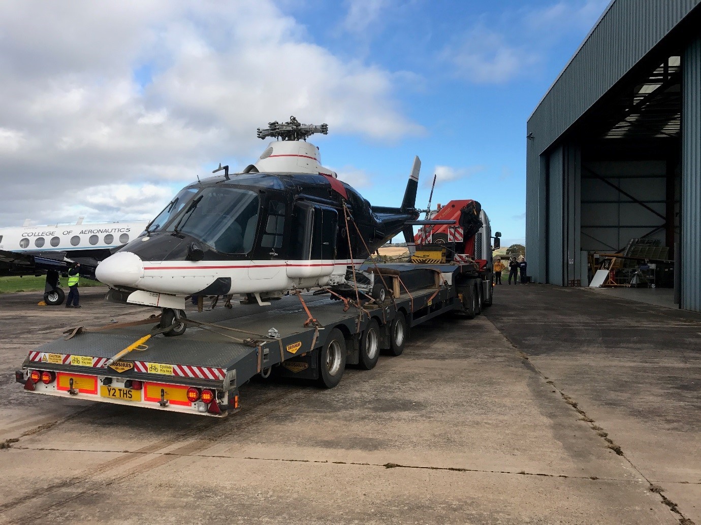 AST’s new helicopter, an Agusta 109, arrives at Perth Airport in Scone.