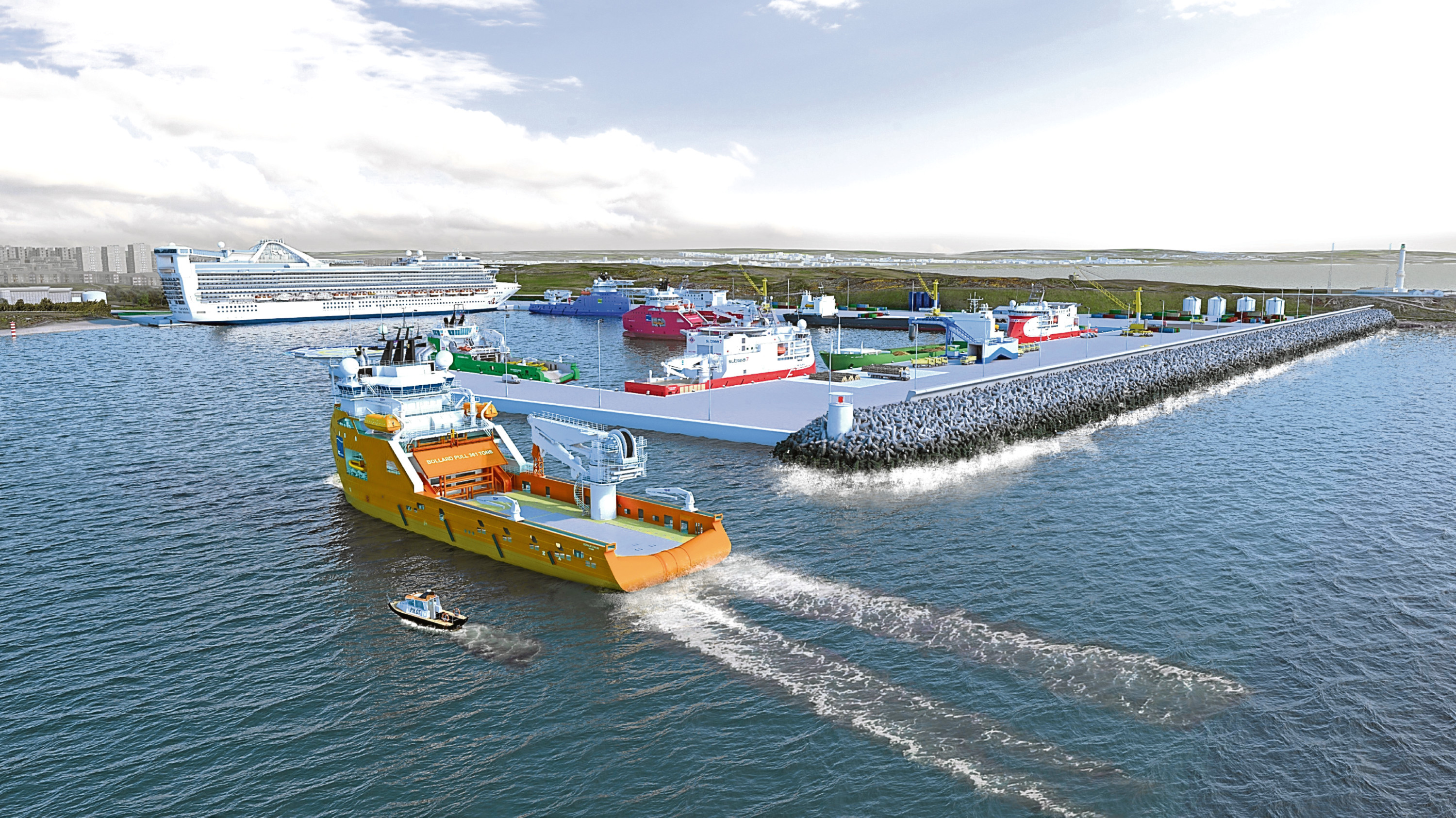 Artist's impressions of how the £350m Nigg Bay extension of Aberdeen Harbour could look when it is completed in 2020.