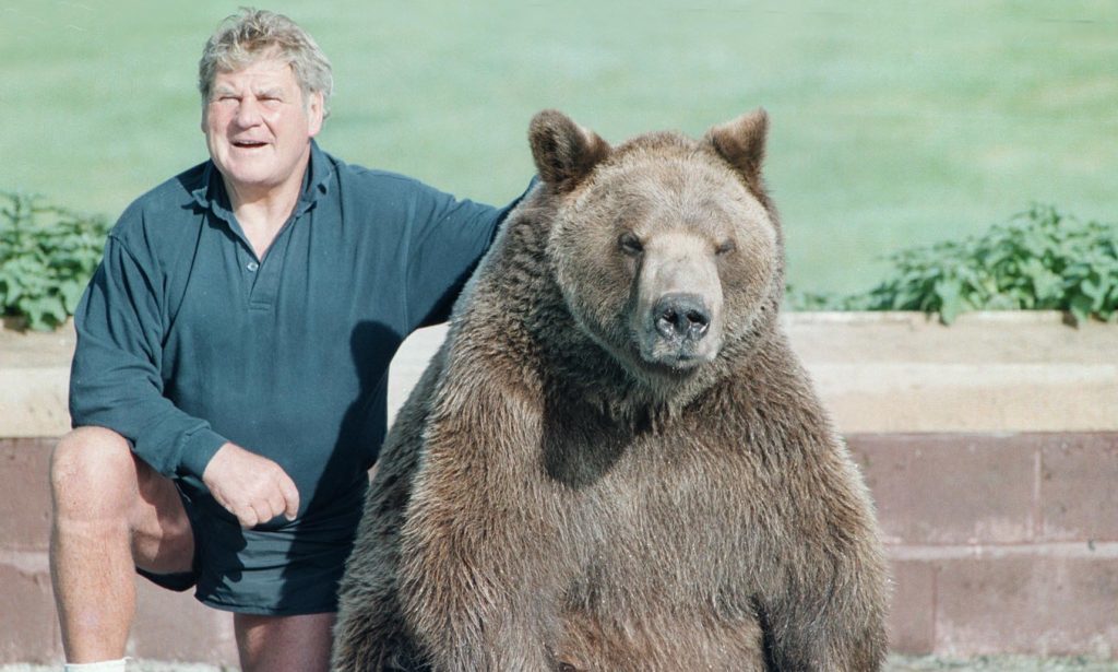 Wrestler Andy Robin with Hercules, his pet grizzly bear