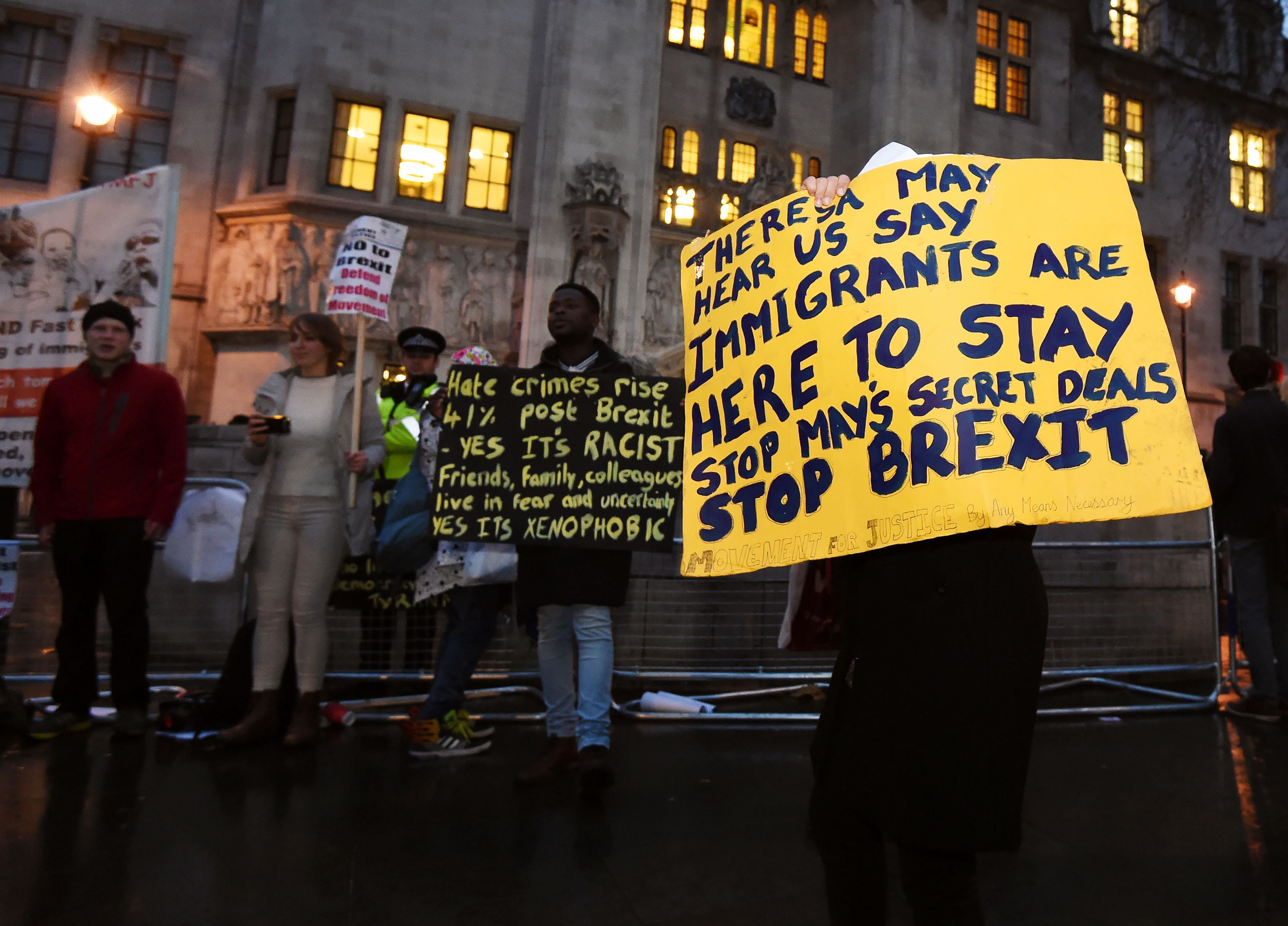 Anti-Brexit protesters outside the Supreme Court in Westminster.