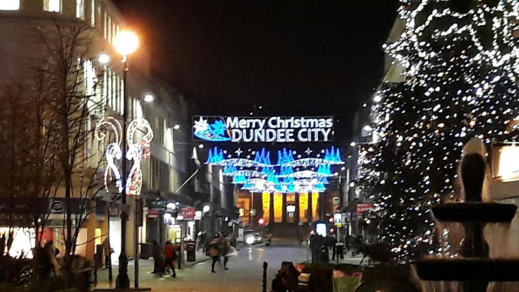 Crowds dispersing into the Dundee night....