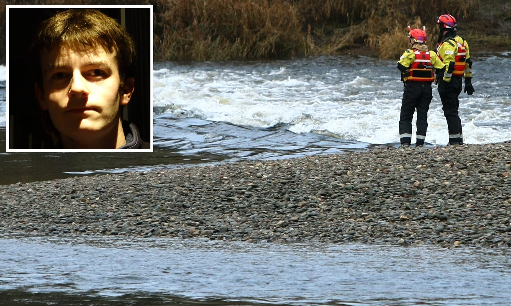 Search and rescue staff surveying the River Tay at Perth in the search for Iain Guthrie (inset).