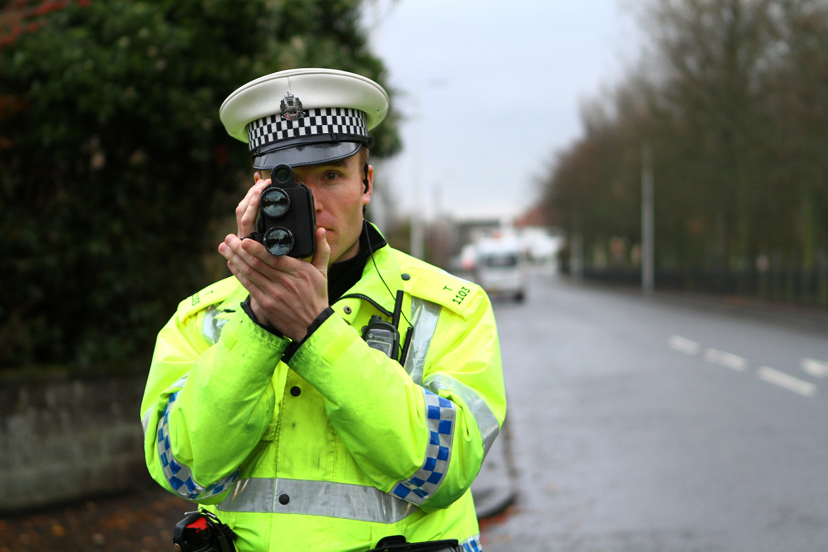 Constable Brian McEwen carrying out a speed check on Fairfield Road, Broughty Ferry. 