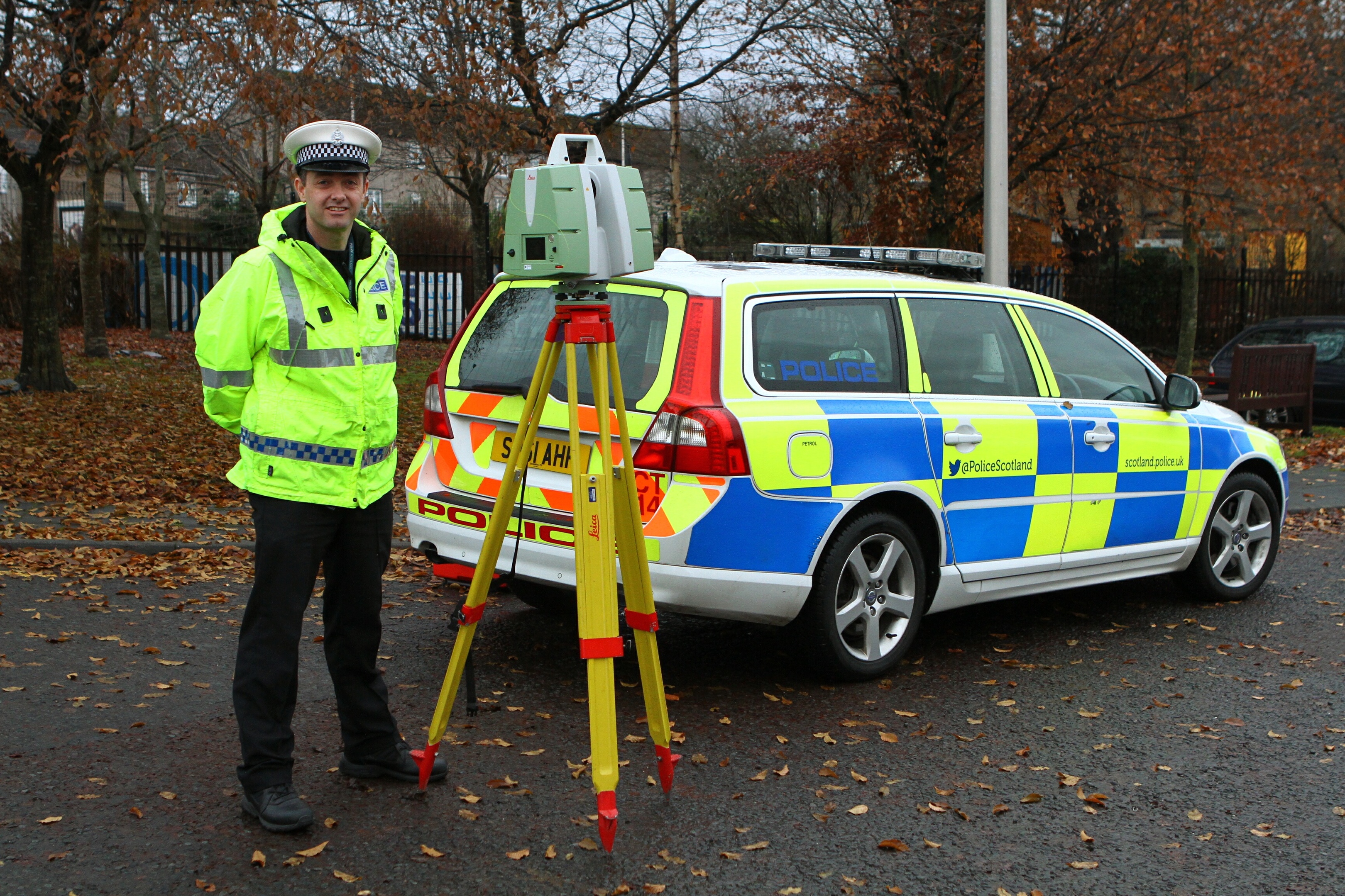 Constable Graeme Wallace with the 3D scanner which is used in the aftermath of collisions.