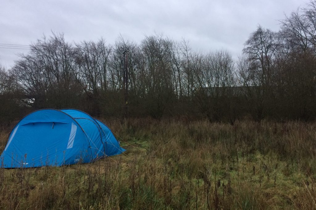 Campers outside Amazon's fulfilment centre in Dunfermline. 