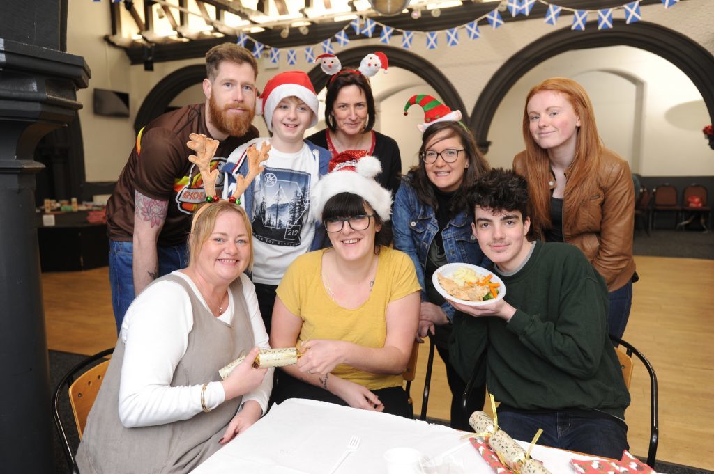 Kerry Swankie (seated front left) and her team of volunteers ready to serve Christmas dinners at the Cafe Project in Arbroath.