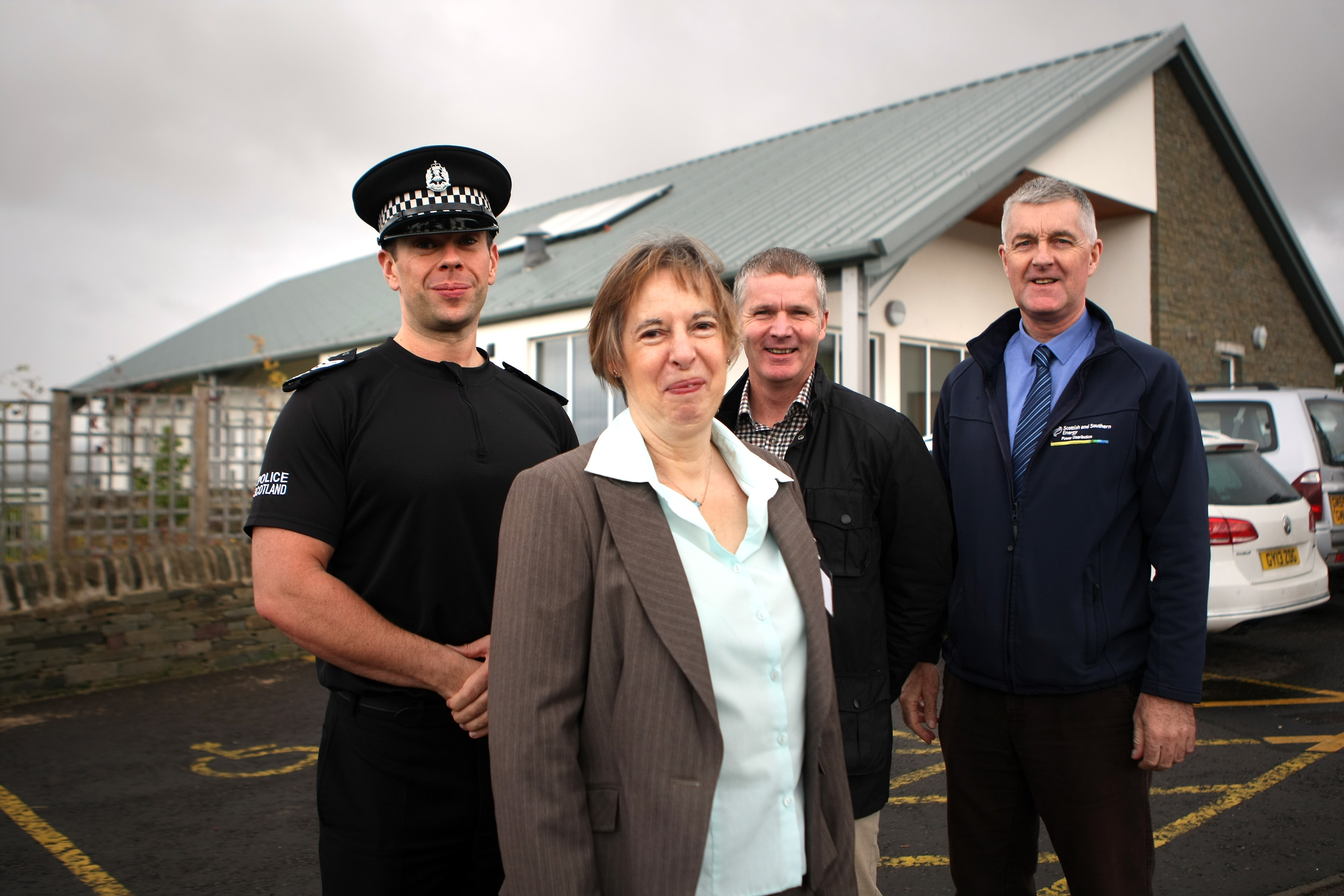 Pictured at the centre launch (from left) Sergeant Colin Echevarria, ENKCA director Marianne Jenkins, Angus Council resilience officer Steve Blythe  and Russell Cameron of Scottish and Southern Electricity Networks