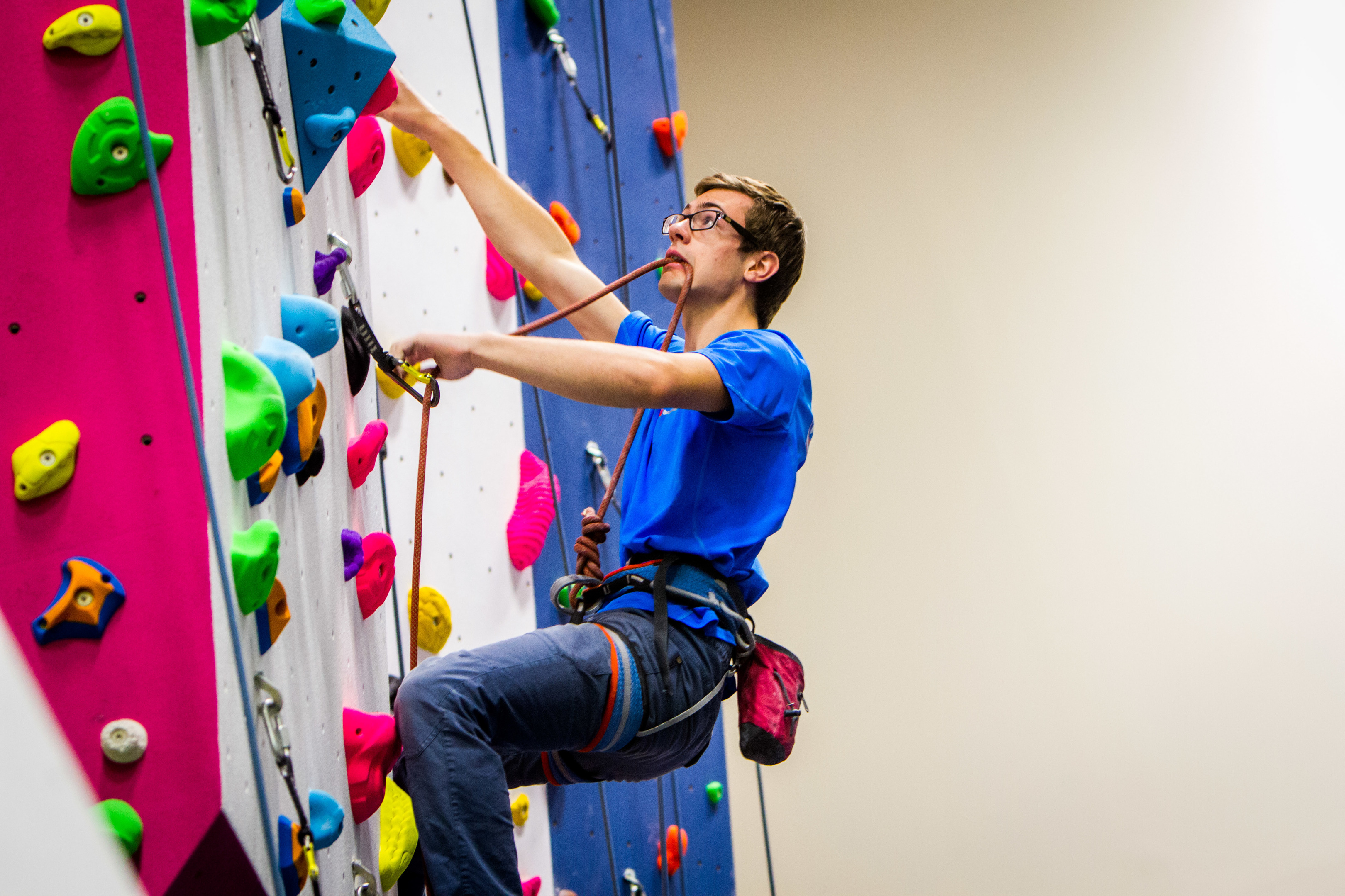 William Bosi climbs the wall at Perth's Academy of Sport and Wellbeing, 