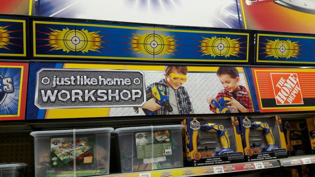 Workshop sets marketed for boys on sale at Toys R Us in Dundee