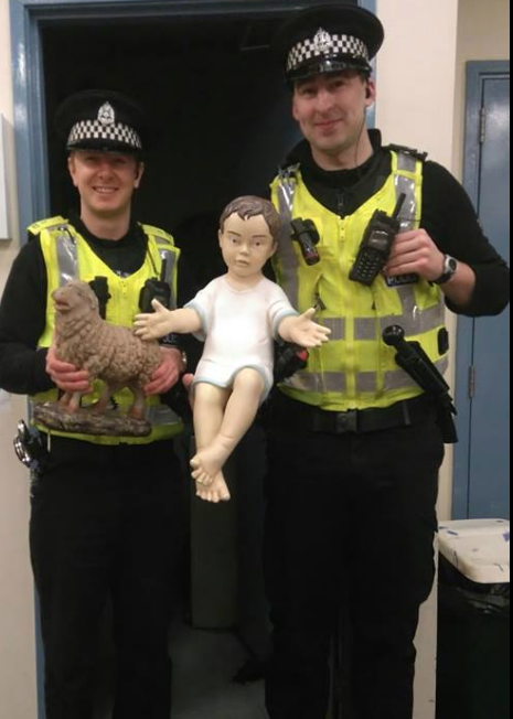 The baby Jesus returned to the safety of Police Scotland.