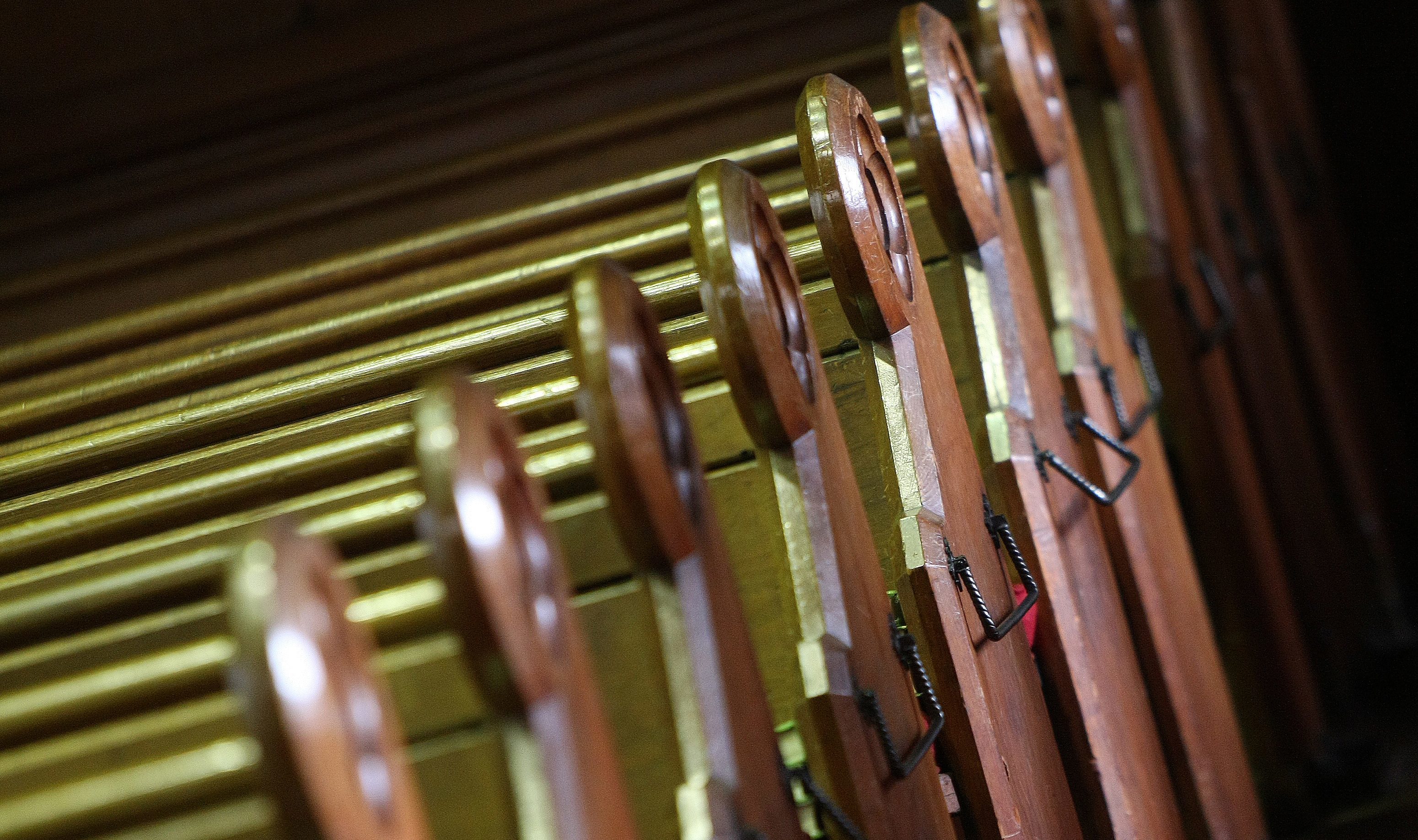 Empty church pews.