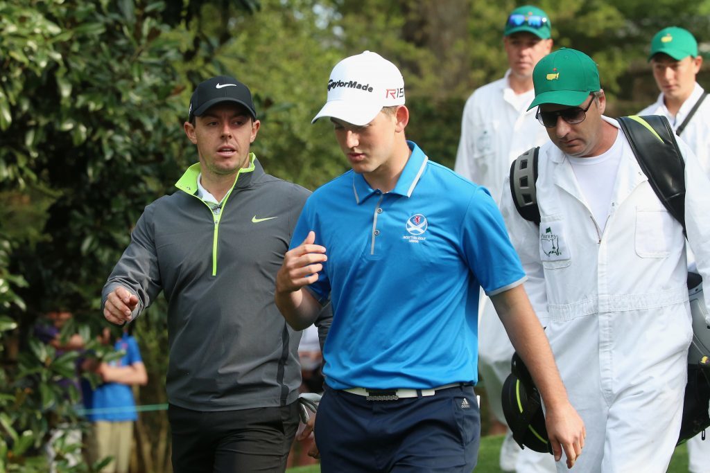 Bradley Neil with Rory McIlroy at The Masters.
