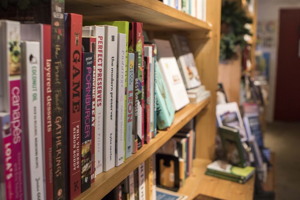 Rows and rows of books in The Watermill.