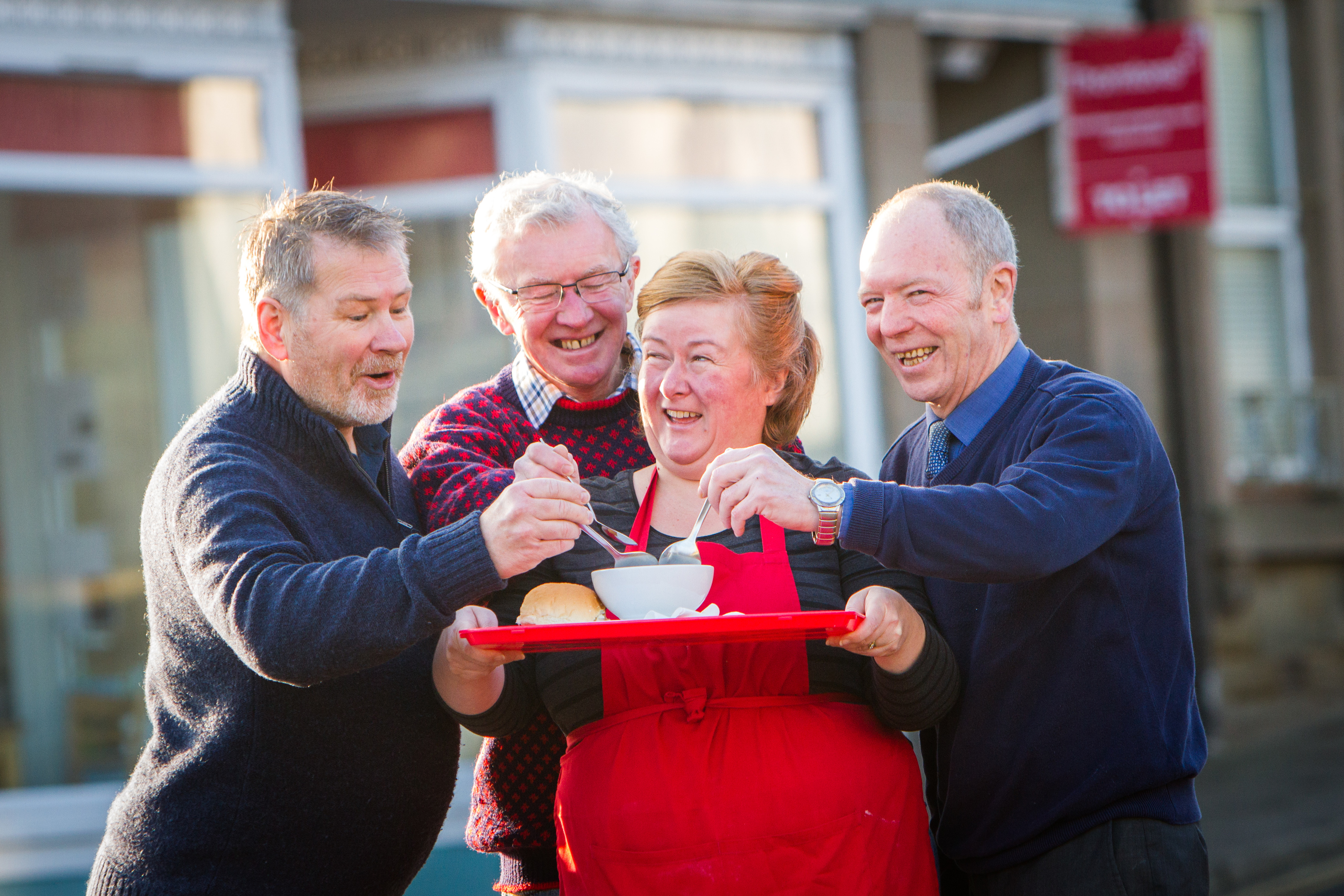 Picture shows at the front Alison Wilson (Harbour Cafe) alongside (left to right) Derek Gray (Community Council Vice Chair), Tony Gowland (Community Trust trustee) and Councillor Bill Connor.