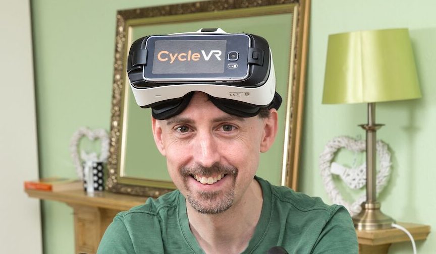 Aaron Puzey with his virtual reality headset.