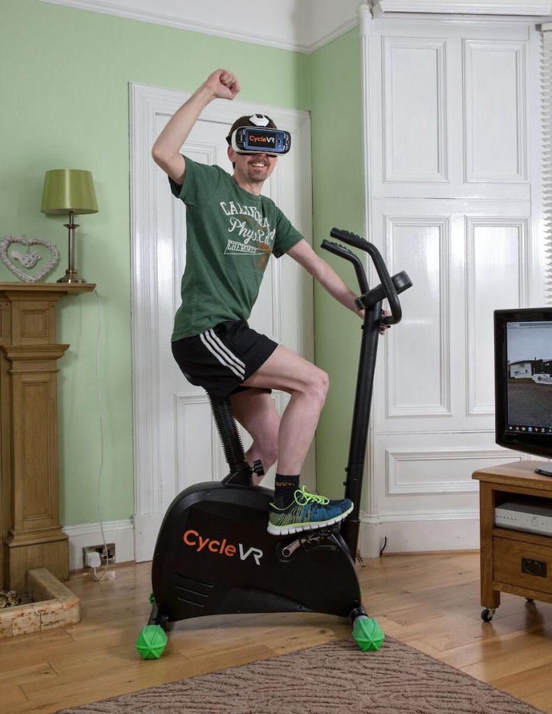 Aaron Puzey cycled across Britain in virtual reality, without leaving his living room.