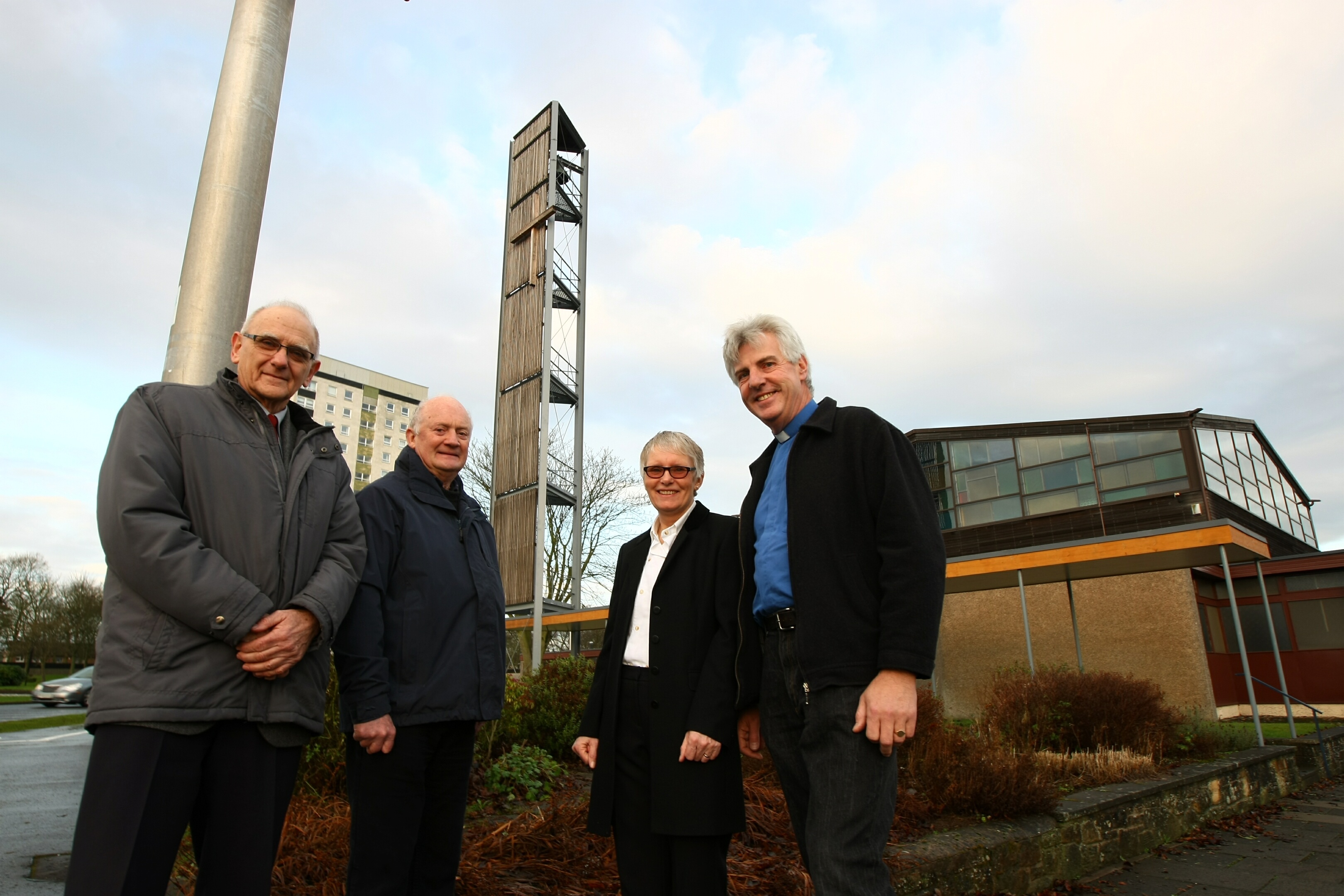 Picture shows; L/R, Jim Miller, Eric Christie, Carol Gibson and Rev. Alan Kimmett outside St. Columba's Parish Church in Glenrothes.