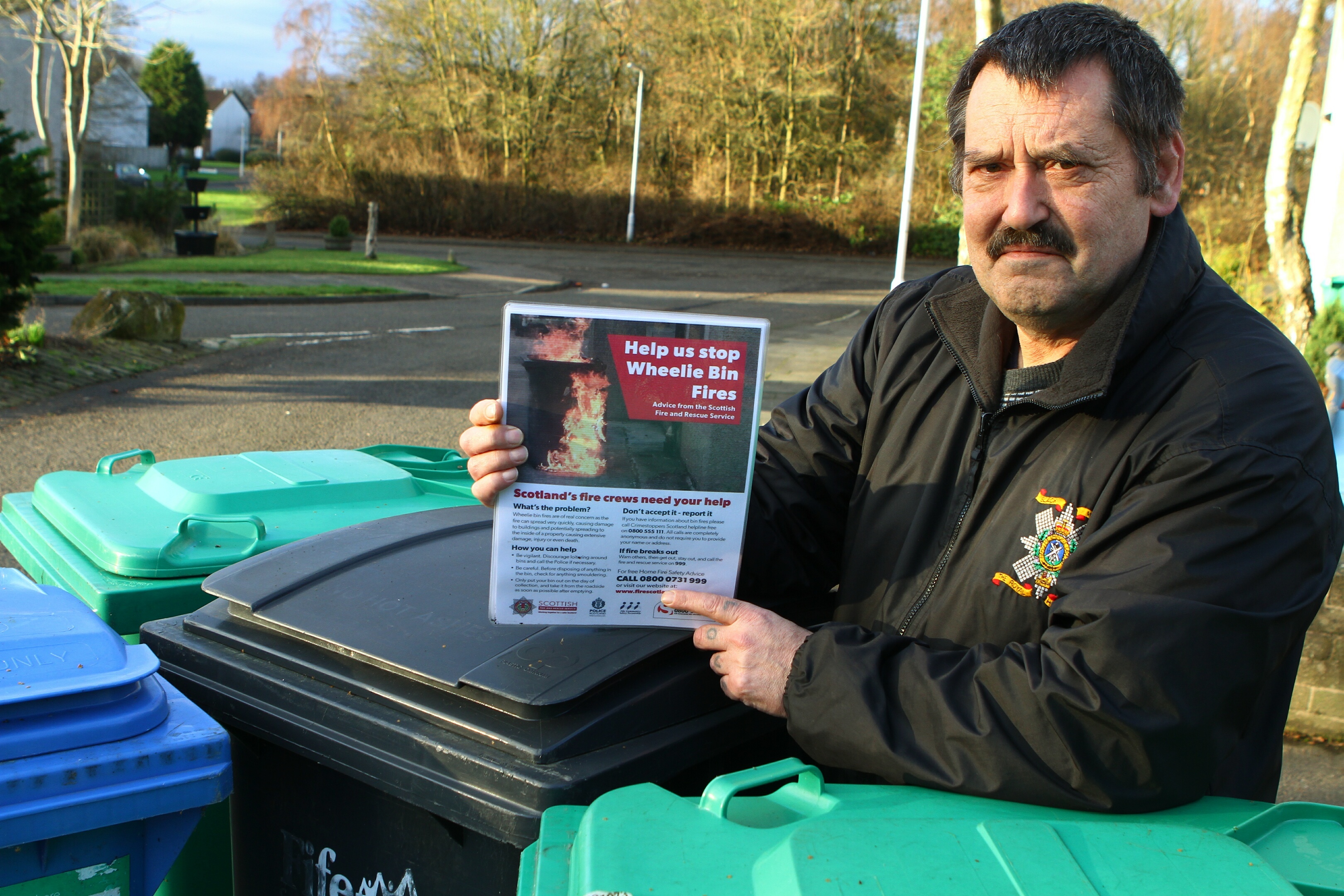 Peter Scobie, chairman of Pitteuchar, Stenton and Finglassie Community Council, is helping to publicise the wheelie bin fire warning.