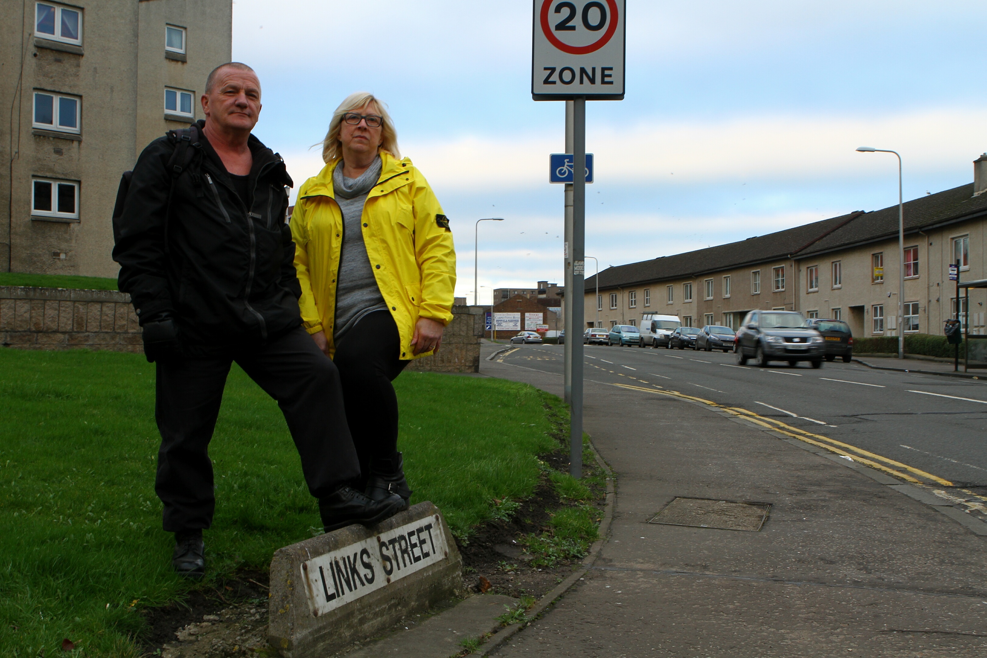 Rab O'Donnell and Marie Erke of the Linktown Tenants and Residents Association, standing at the junction of Links Street and Pratt Street in Kirkcaldy, where roadworks are due to commence and householders have not been informed.