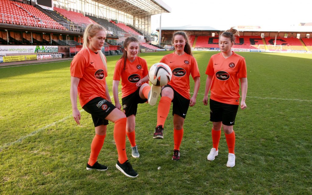 Members of Dundee United Women's Football Club which formed in 2015. L-r, team captain Fiona Mearns, Layla Strachan, Kiera Johnstone, Chelsey Lownie.