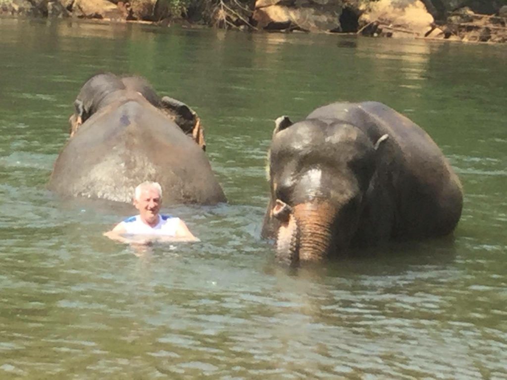 Ronnie swimming with an elephant at the rescue centre.