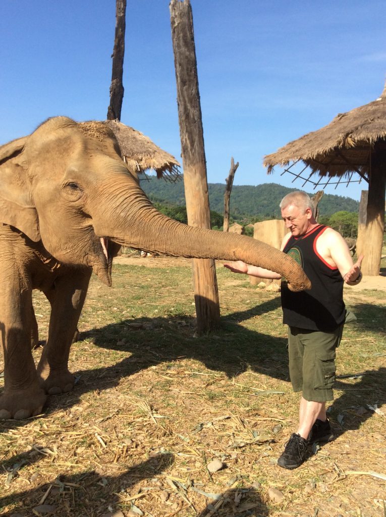 Ronnie with one of the rescue elephants.